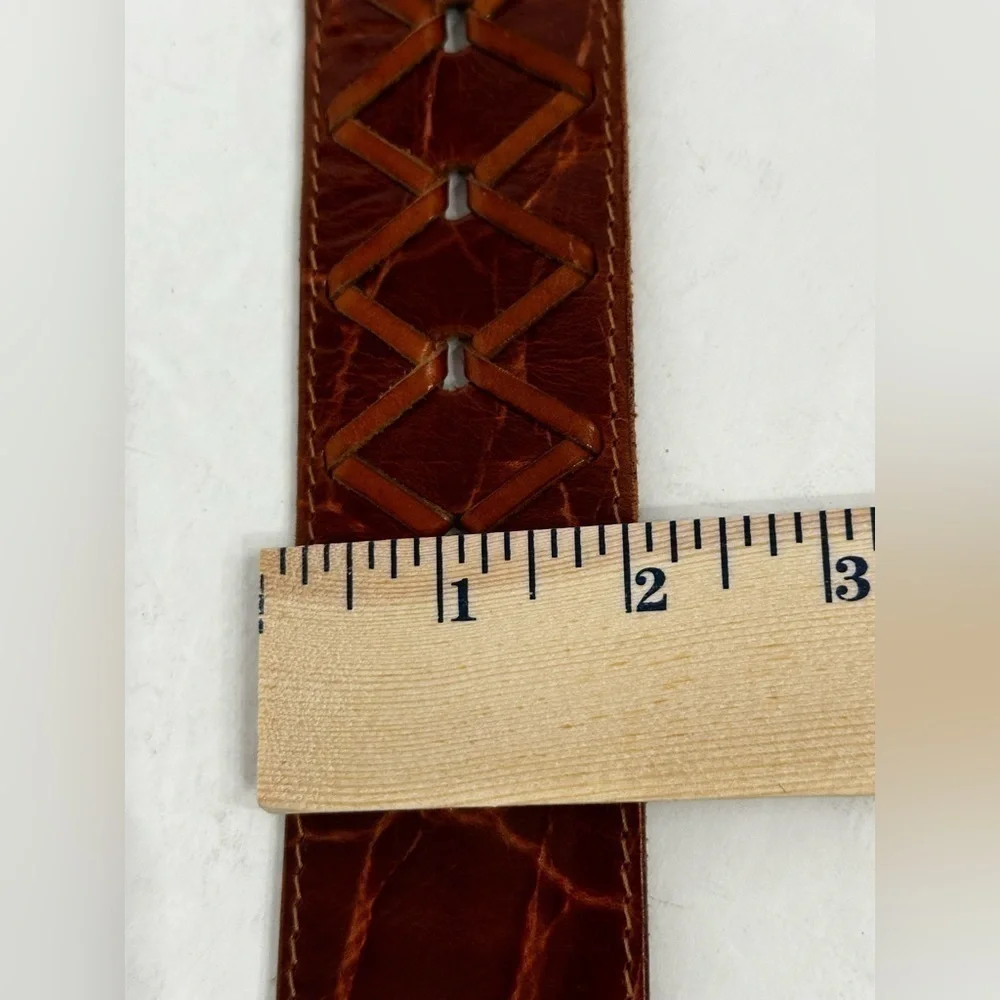 Women's Belt Brown Croc Print Wide Retro Mod Dress Casual Western Rockabilly M